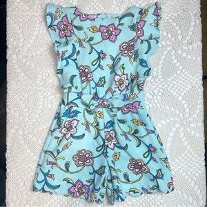 Genuine Kids Girls 3t Blue Retro Floral Flutter Sleeve Summer Romper